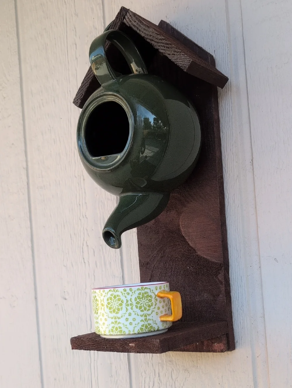 Rustic Wooden Handmade Bird Feeder Teapot Green Tea